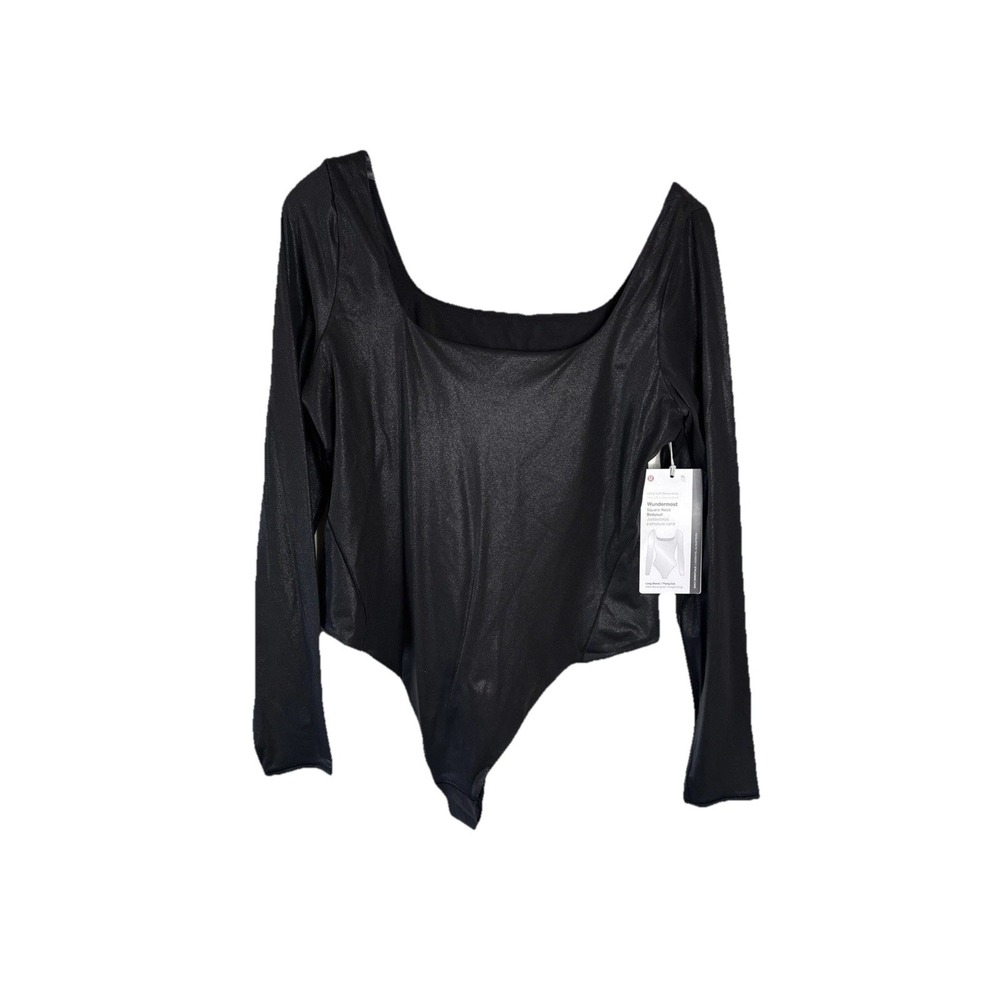 NWT $98 Lululemon Womens Nulu‎ Bodysuit XL Black Square Neck Pilates Yoga Sheen